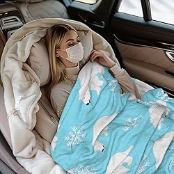 Duduho Cute Polar Bears with Snowflakes Bed Blanket