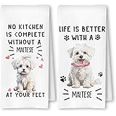 ArtisaEura Funny Maltese Dog Kitchen Towels Set of 2, Maltese Gifts Dish Tea Towels for Kitchen Decor, Dog Mom Dad Lovers Owners Gifts Hand Towels for Bathroom, 16x24 Inches