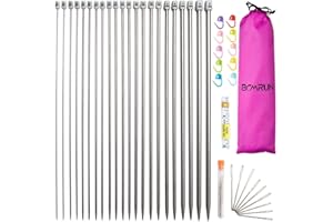 Knitting Needle Set, BCMRUN 22PCS 2mm(B)-8mm(L) Straight Single Pointed Stainless Steel Sweater Needles Set(11Pair-11 Size,9.8 inch) with Locking Stitch Makers Large-Eye Needles Measure Tape (25CM)