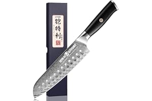 Damascus Santoku Chef`s Knife 7",10Cr15CoMoV HC Steel Cutting Core cladded with 72 Layers Damascus Steel, Pakkawood Handle, P