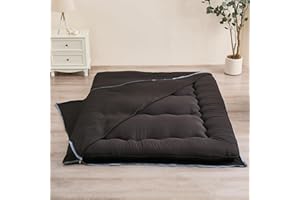 Zelladorra Futon Mattress Cover, Zippered Japanese Floor Mattress Protector, Machine Washable (Black, Full)