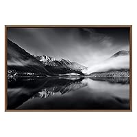 SIGNWIN Framed Canvas Wall Art Foggy Mountains with Lake Reflection Nature Wilderness Photography Minimalism Modern Scenic Dramatic Black and White for Living Room, Bedroom, Office - 16