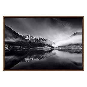 SIGNWIN Framed Canvas Wall Art Foggy Mountains with...
