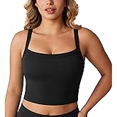 UNISSU Hugcurve Adjustable Longline Sports Bra Square Neck Workout Tank Crop Tops for Women with Built in Bra Padded Camisole