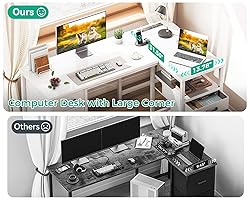 Coleshome L Shaped Computer Desk with 6 Drawers