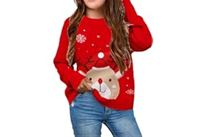 IOGONENV Ugly Christmas Sweater for Girls Funny Xmas Knit Pullover Shirts Kids Child Holiday Jumper Tops Outfit 2-14 Years