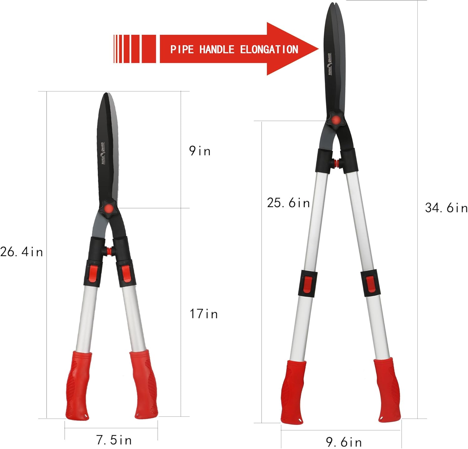 FLORA GUARD 26 Inch Professional Extensible Hedge Shears with 9 Inch Blade : Garden & Outdoor