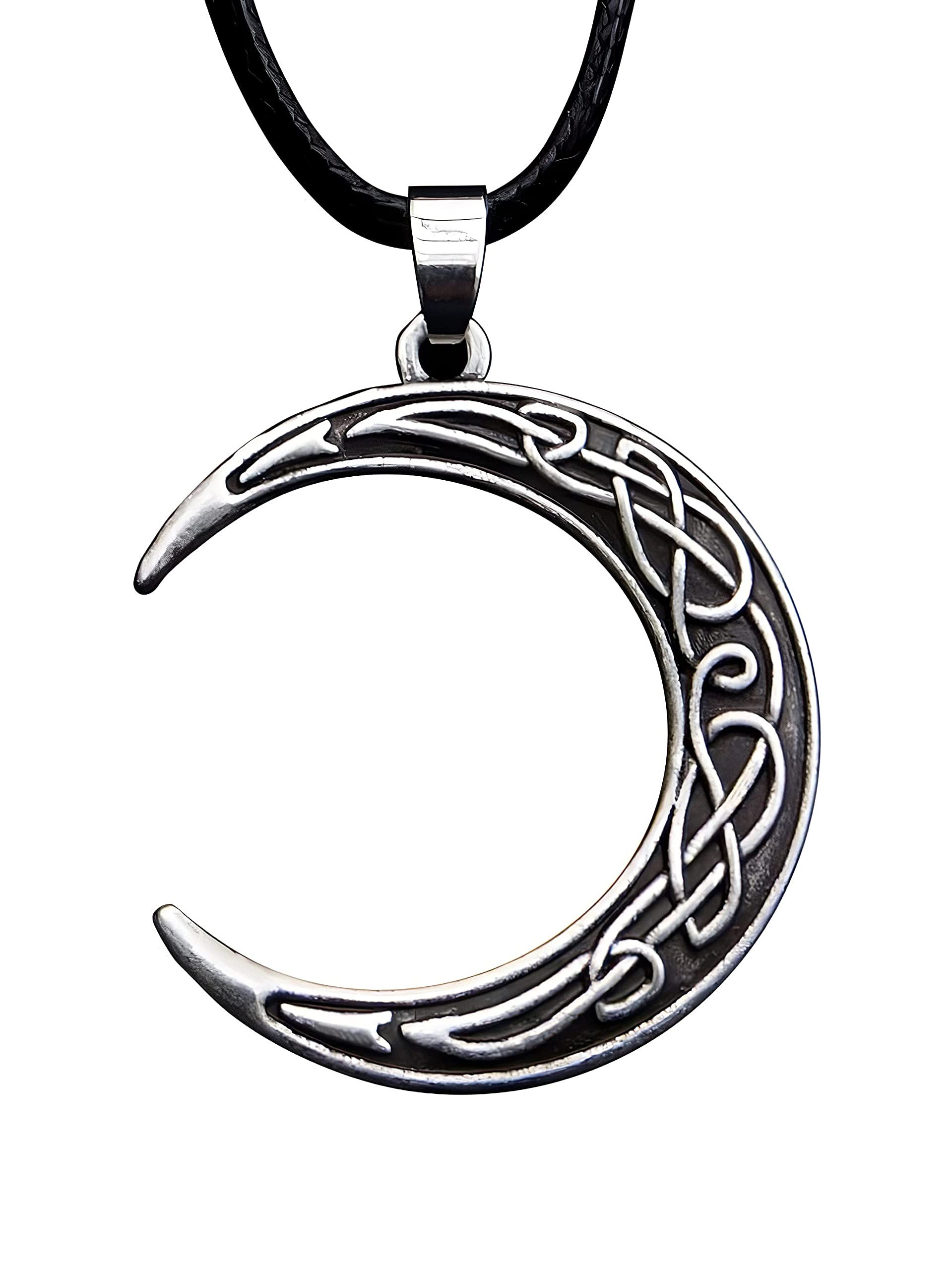 HAQUIL Crescent Moon Necklace, Crescent Moon with Celtic Knotwork Pendant, Faux Leather Cord, Celtic Jewelry Gift