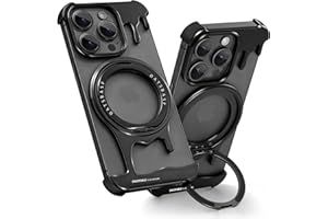 OATSBASF Frameless Bumper Case for iPhone 14 Pro Max Case, Metal Kickstand 360° Rotatable Magnetic Stand, Minimalist Aluminum Bumper Protective, Bezel Less Slim Shockproof + Easy Fit, Black