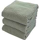 Serafina Home Sage Green Kitchen Dish Towels: 100% Cotton Cloth Soft Cleaning Drying Absorbent Textured Terry Loop, Set of 3 Multipurpose for Everyday Use