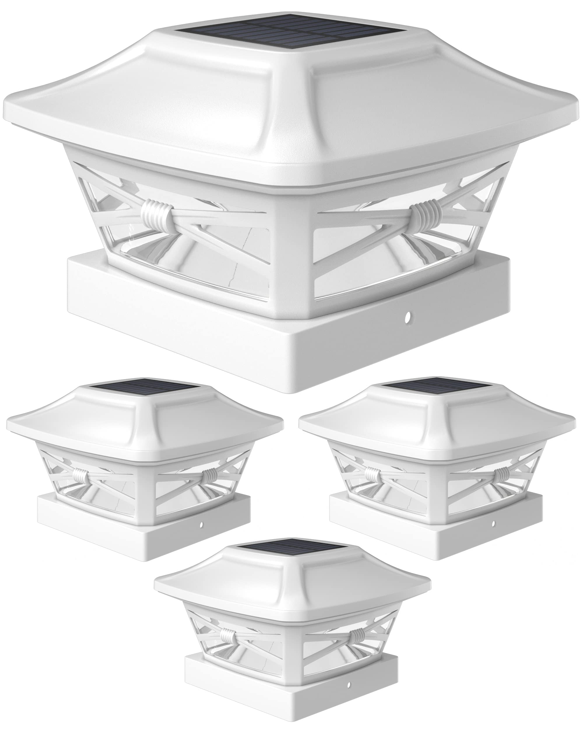 Photo 1 of Davinci Lighting Renaissance Solar Outdoor Post Cap Lights - Includes Bases for 4x4 5x5 6x6 Posts - Bright LED Light - Pearl White (4 Pack)