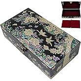 February Mountain Mother of Pearl Large Jewelry Box with Ring Tray - Handmade Unique Gifts for Women - Abalone Shell Keepsake Decorative Box