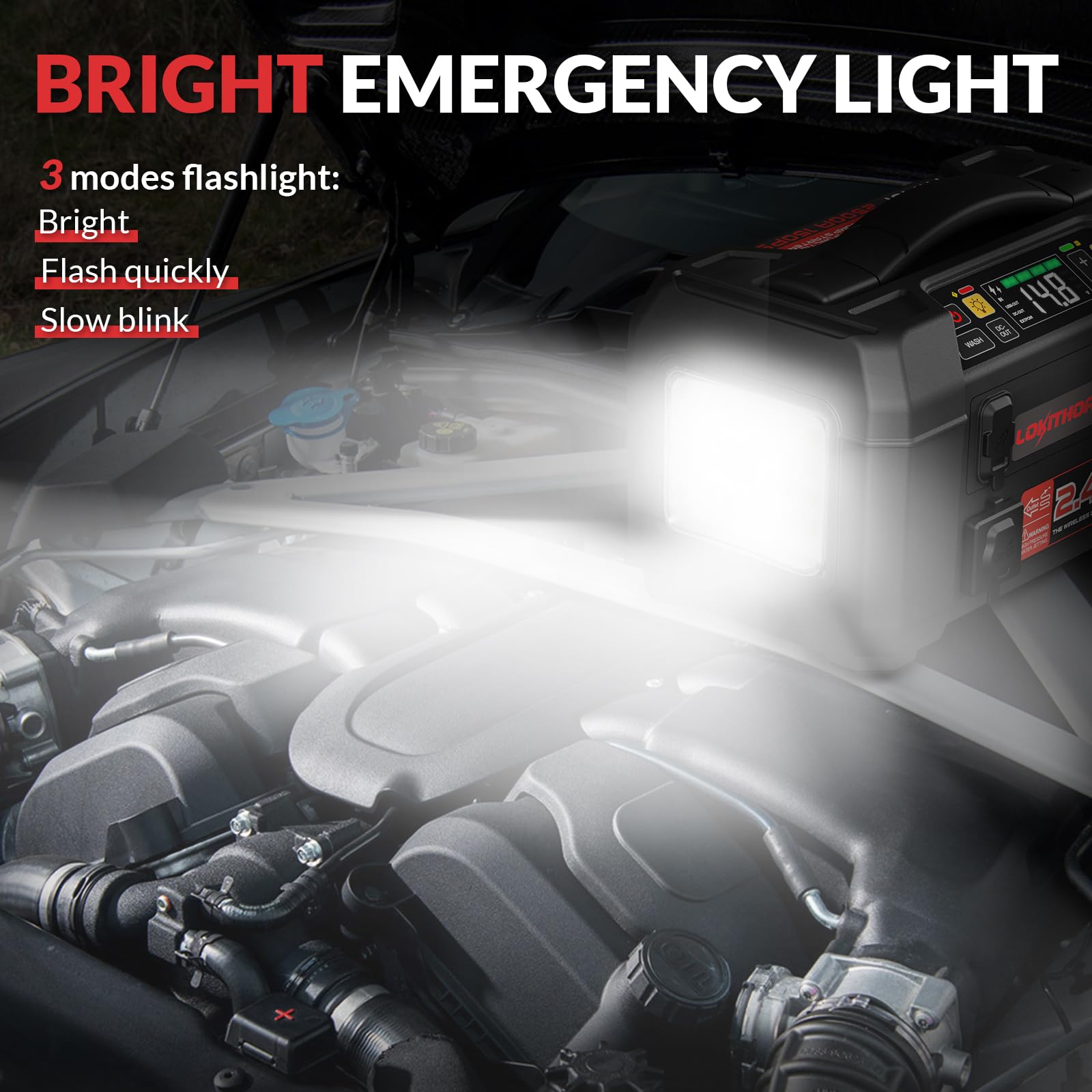 LOKITHOR AW401 5-in-1 Multi-Function Emergency Tool, 2500A Jump Starter + Cordless Air Compressor + Multi-use Pressure Washer + LED Light + Portable Power Bank, for Car Recovery, Camping & Travel