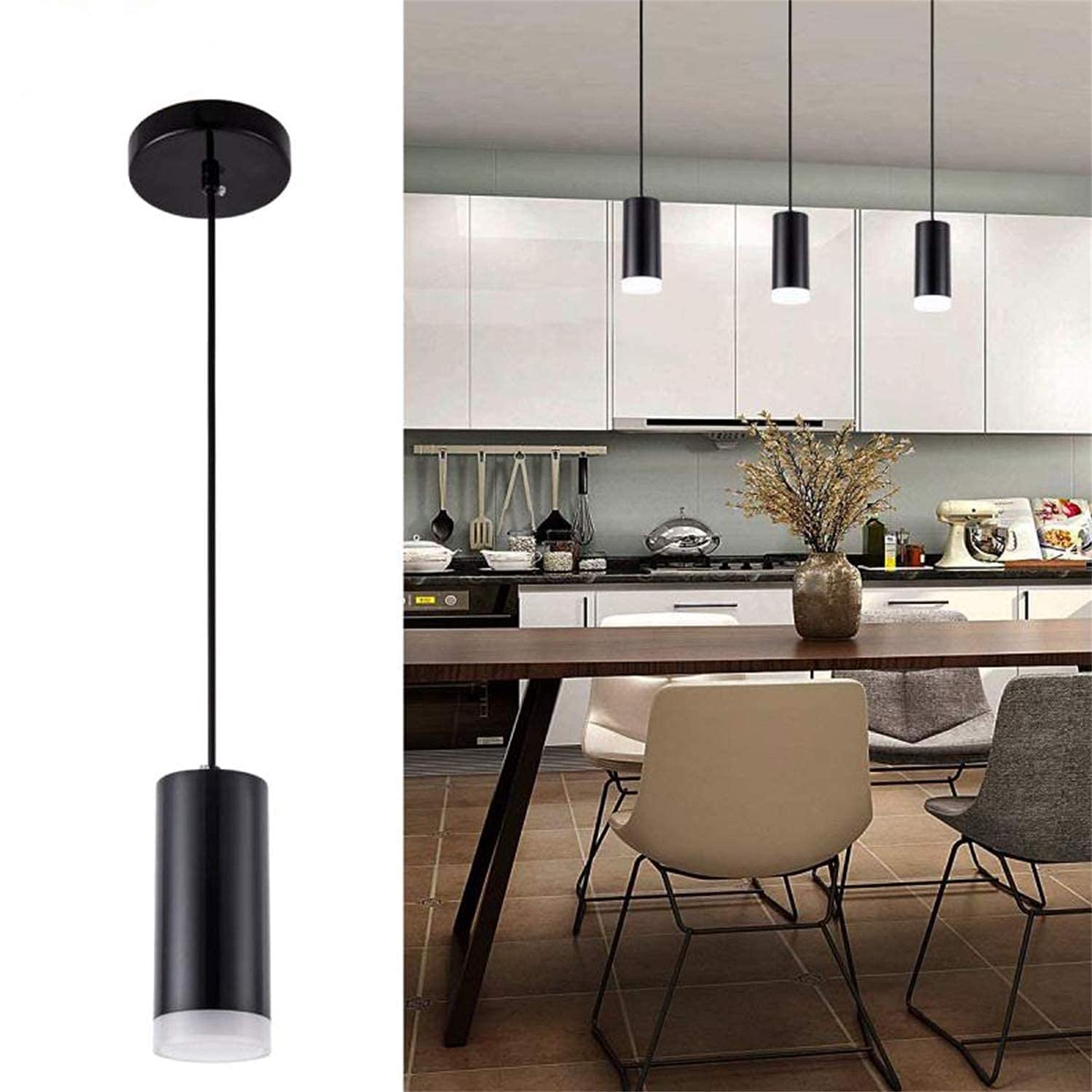 Hobaca 12W Modern LED Cylindrical Acrylic Pendant Lighting Ceiling Spot Lights Downlight Hanging Lamp for Kitchen Island Bar Living Dining Room Light Fixtures