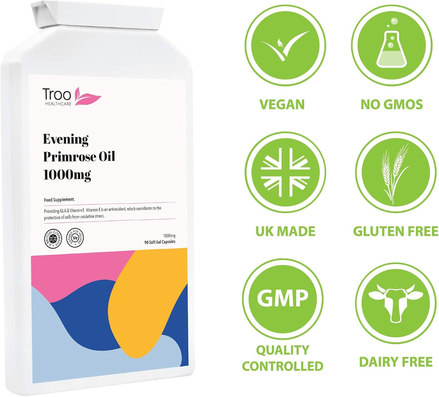 Troo Health Care Troo Vegan Evening Primrose Oil Capsules 1000mg, 90 Softgels in Convenient Daily Omega Supplement - Image 4