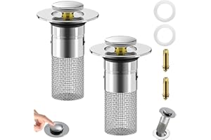 GRENBEN 2PCS Bathroom Sink Stopper Hair Catcher, Pop Up Sink Drain Filter with Removable Stainless Steel Filter Basket Hair Catcher,for 1.1-1.3 Inch Drain Hole Anti Clogging Bathtub Basin Sink Drain Stopper