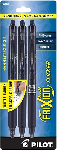 Refillable and Retractable Gel Ink Pens, Navy Blue Ink (3-Pack)