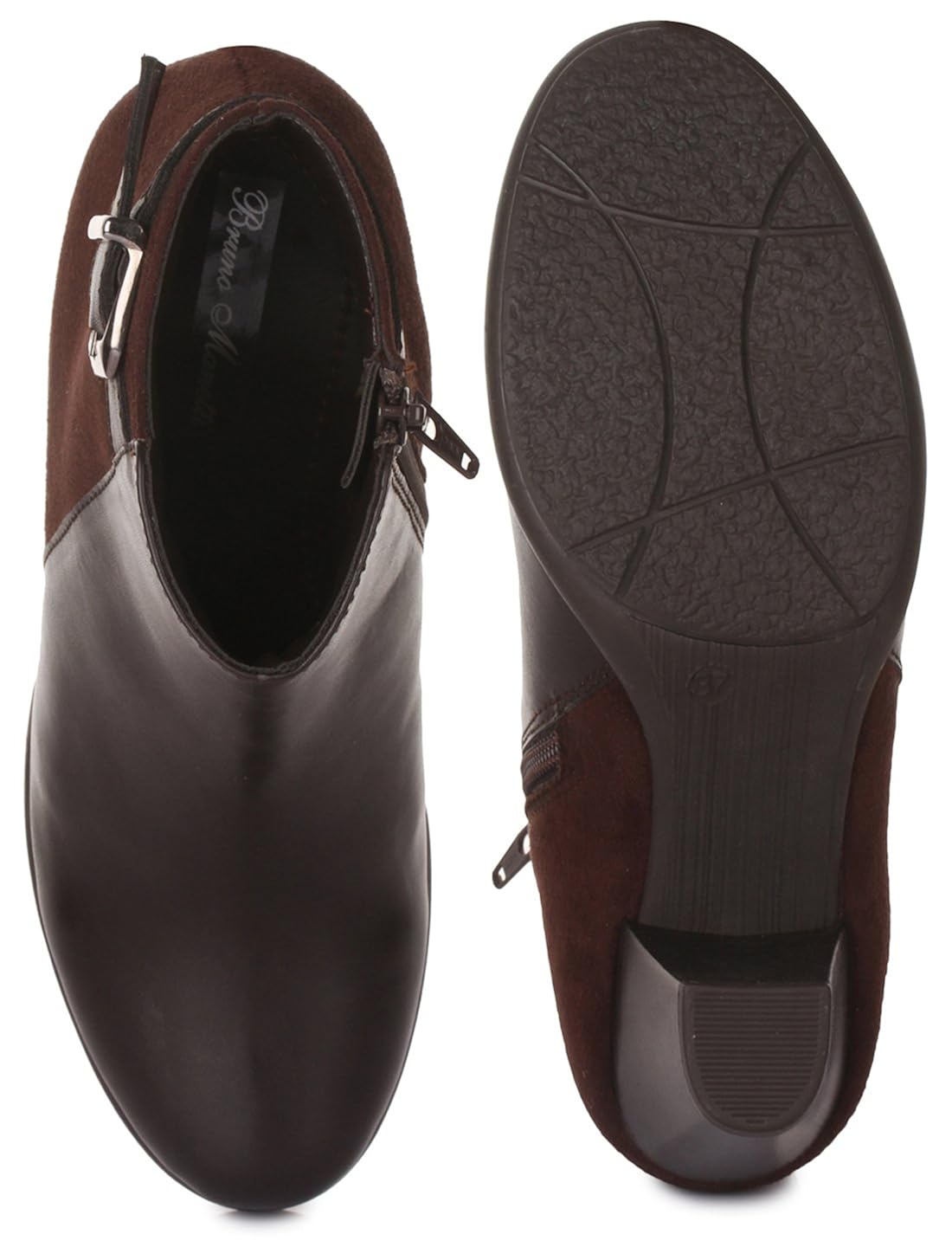 bruno manetti women (ay-103) coffee synthetic leather heeled boots