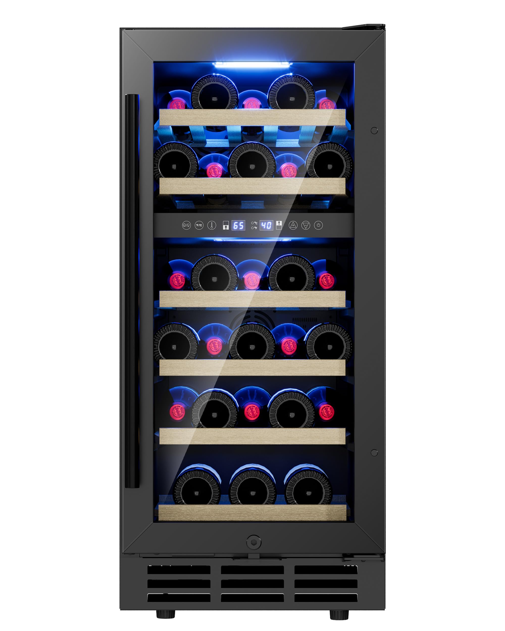 Photo 1 of 15 Inch Dual Zone Wine Fridge, 28 Bottles Wine Fridge Under Counter with Removable Shelves & Double-Layer Glass Door, Wine Refrigerators Freestanding or Built-In, Wine Cooler for Home, Office (Black)