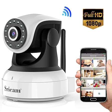 Sricam 1080P Wlan IP Kamera Indoor Überwachungskamera Innen Handy, Hund/ Baby Monitor mit P2P Infrarot Nachtsicht - Bewegungs