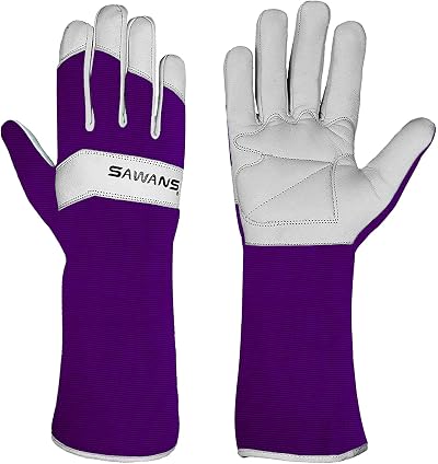 SAWANS Long Gardening Gloves Leather Purple M Goatskin Thorn Proof Forearm