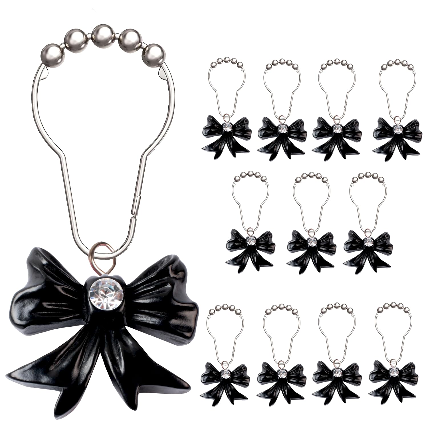Photo 1 of 12 Pcs Black Bow Knot Shower Curtain Hooks Decorative Stainless Steel Curtain Hooks for Bathroom Shower Rods