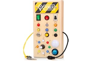 yiwei Busy Board Montessori Wooden Busy Board for Toddlers, Sensory Toy with LED Light Up Switches, Sensory Travel Toy for Autism ADHD, Christmas Birthday Gifts for Kids