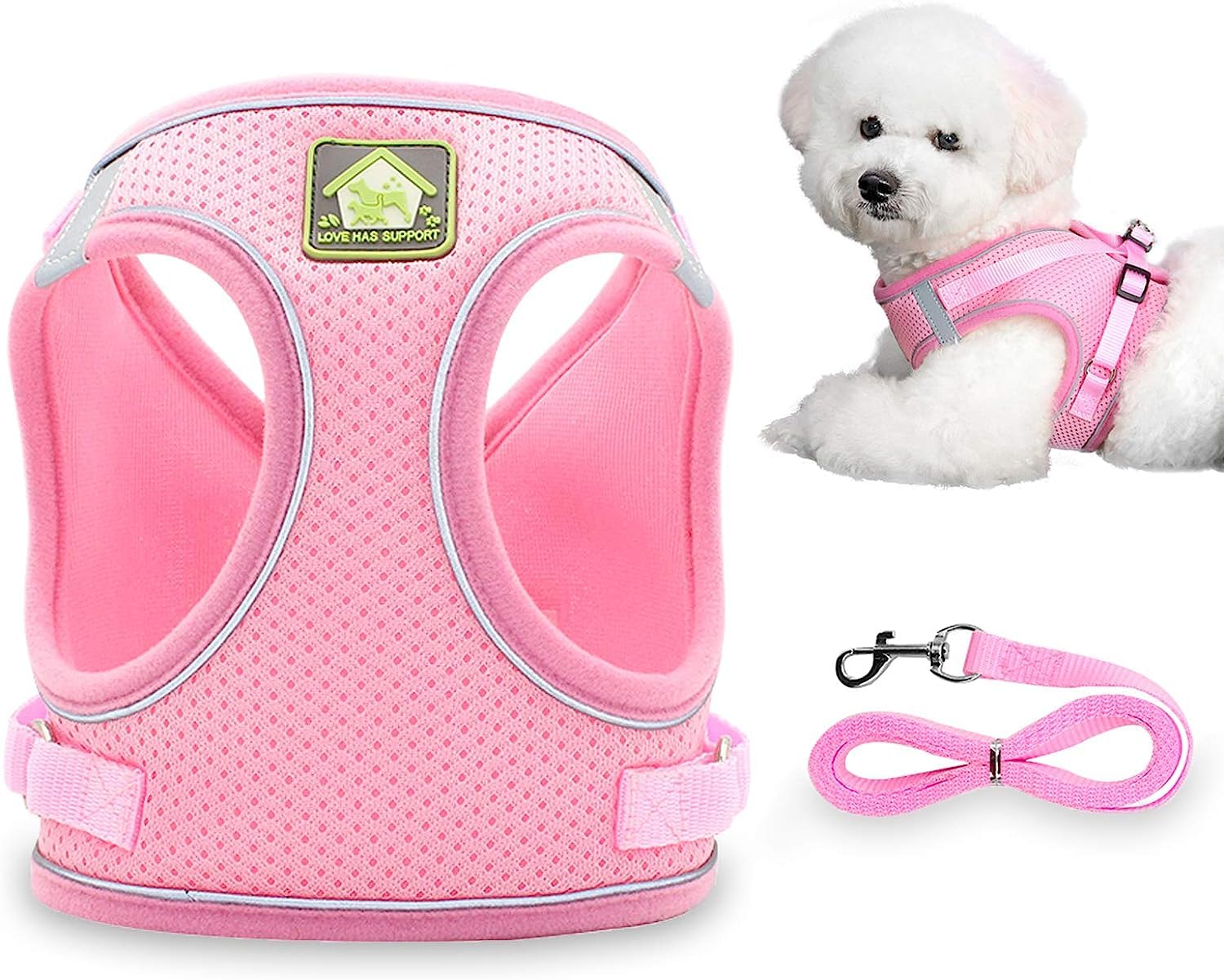 Puppy Dog Harness and Leash Set, No-Pull Pet Vest for Small Dogs and Cats, Easy Control Vest Harness with Adjustable Straps and Reflective Strip for Outdoor Walking Training (Size XS,Pink)