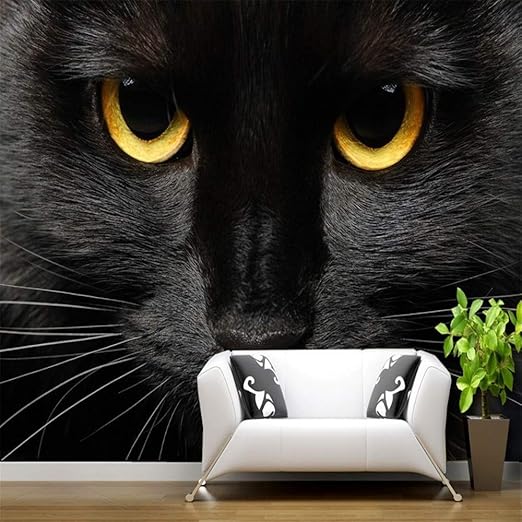 Xcstdjx Fondo De Pantalla 3d Gato Negro Golden Pupil Mural Animal