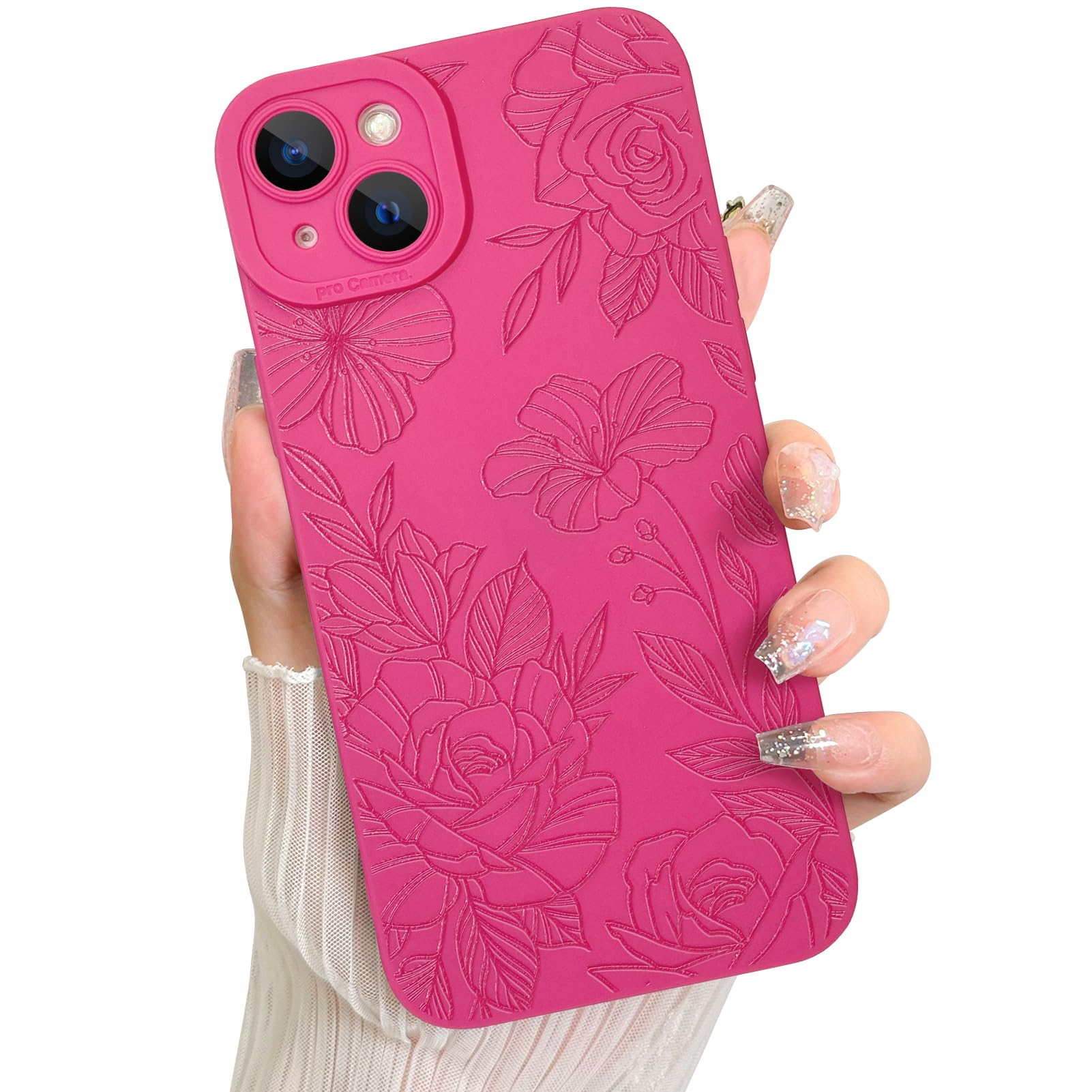 LSL Case for iPhone 15 Plus Hot Pink Floral Flower Pattern Print Design Soft TPU Full Camera Lens Anti-Drop Anti-Scratch Shockproof Protective Slim Cover for Women Girls