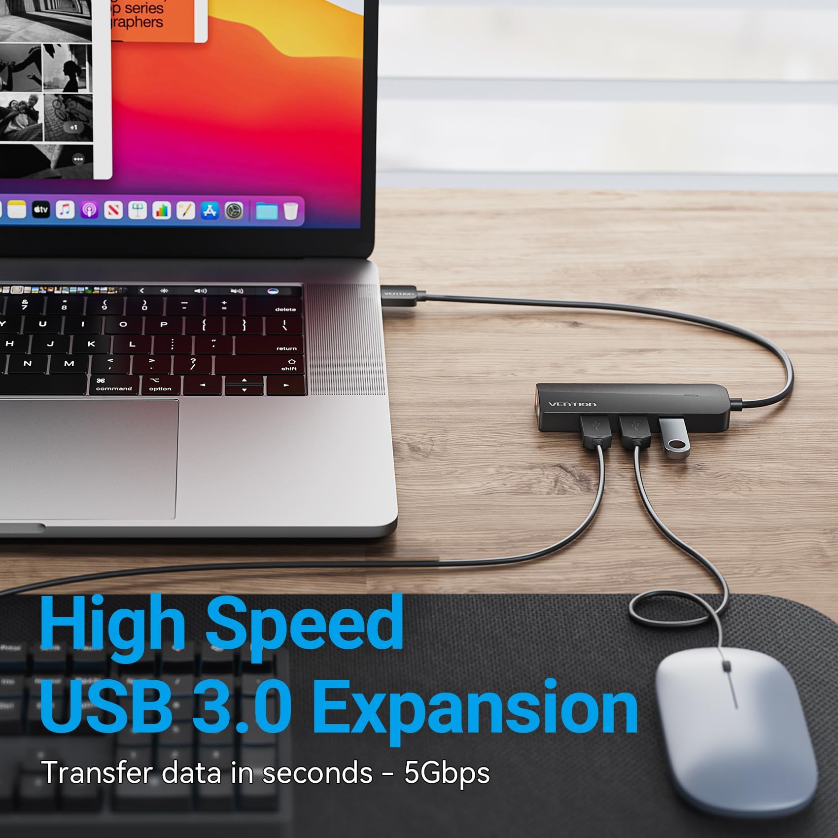 VENTION USB 3.0 Hub 3-Port USB Sound Card 2 in 1 External Stereo Audio Adapter 3.5mm with Headphone and Microphone High Speed for Laptop Computer Mac OS Windows Linux