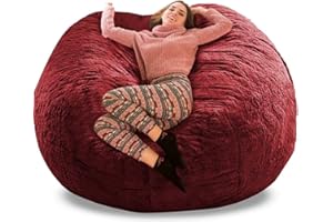GQZGGXX Bean Bag Chair, 4-feet, PV Fur - Red Wine - No Bean Bag Filler (Cover only)