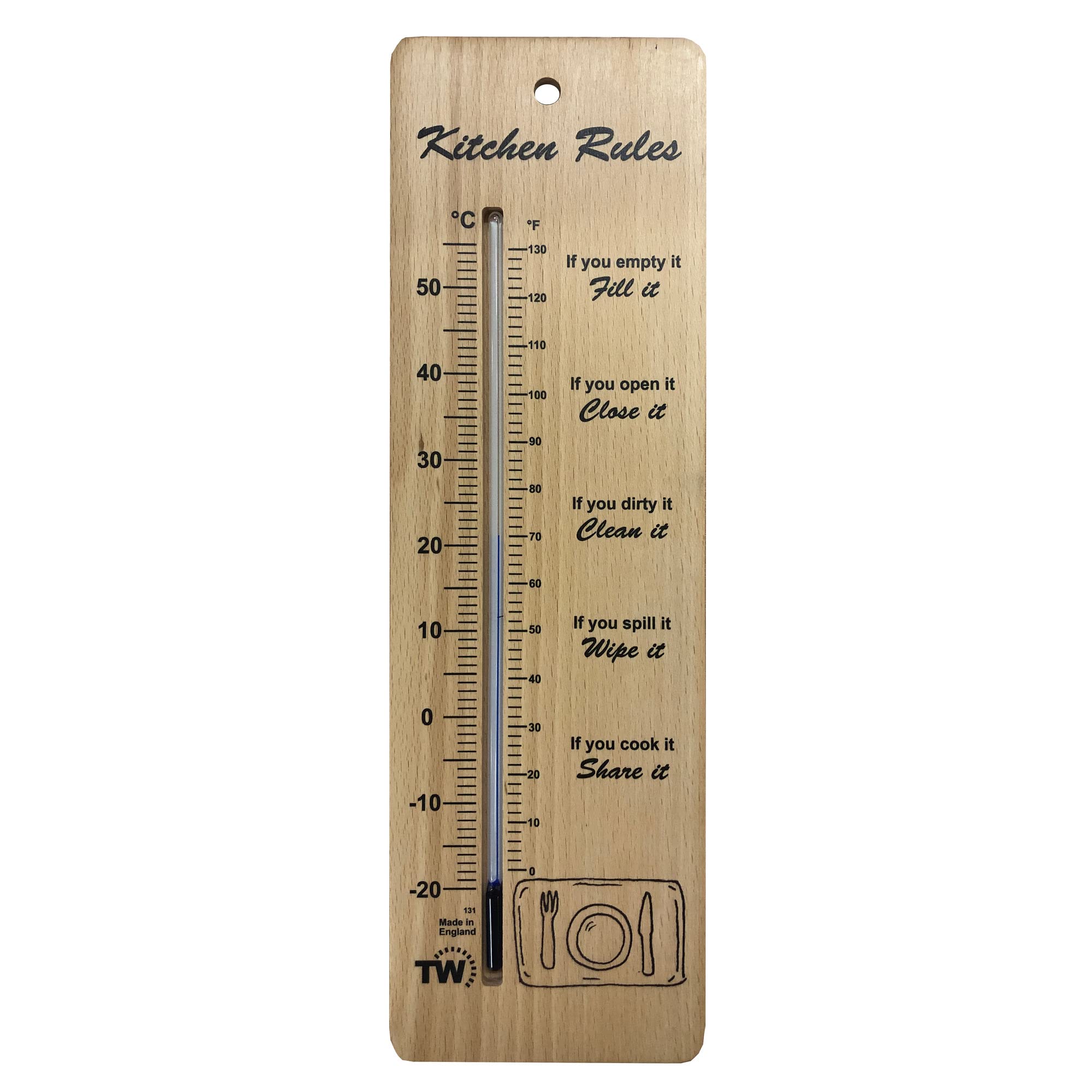 Large 380mm Wooden Kitchen Room Thermometer with Kitchen Rules - Reliable and Accurate Indoor Room Temperature Thermometer for Use in the Home Wall Thermometer Easily Wall Mounted
