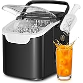 Antarctic Star Ice Maker Countertop, 8 Bullet Ice Cubes in 6 Mins, 26.5 lbs/Day, Self-Cleaning, 2 Sizes, Ultra-Quiet for Home/Kitchen/Camping/RV