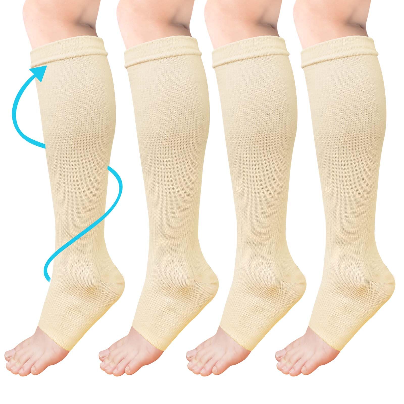 ACWOO Compression Socks for Women & Men, 2 Pairs Open Toe Graduated Stockings Support, Non-Slip Flight Socks Running Socks for Sports, Flying, Maternity Pregnancy, Nurses, Travel, Running