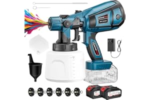 LUXARIAEL Paint Sprayer, 650W Cordless Spray Paint Gun with Battery 2 × 4.0mAh, 6 Brass Nozzles & 1400ML (47 fl.oz) Container, Paint Sprayer for House Painting Graffiti Wall Fence Furniture DIY Projects