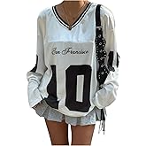 GORGLITTER Women's Long Sleeve Oversized Jersey Shirts Y2K V Neck Baggy Graphic Tees Shirt Tops Streetwear