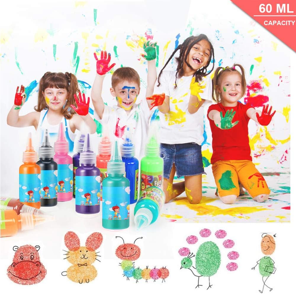 Homkare Finger Paints Kids Finger Paints Non Toxic Washable Finger Paints for Toddlers and Kids (12 Colors x 2.03 fl.oz/60ml): Toys & Games