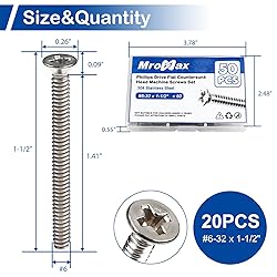 MroMax 50Pcs #6-32 Extra Long Outlet Screws, #6-32