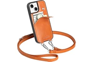LUCKYCOIN LUCKYCION for iPhone 13 Mini Case for Girl,Genuine Leather Travel Crossbody Lanyard Wallet Phone Case with Card Holder,Phone Purse with Adjustable & Removable Strap,Purses for Women Trendy - Brown