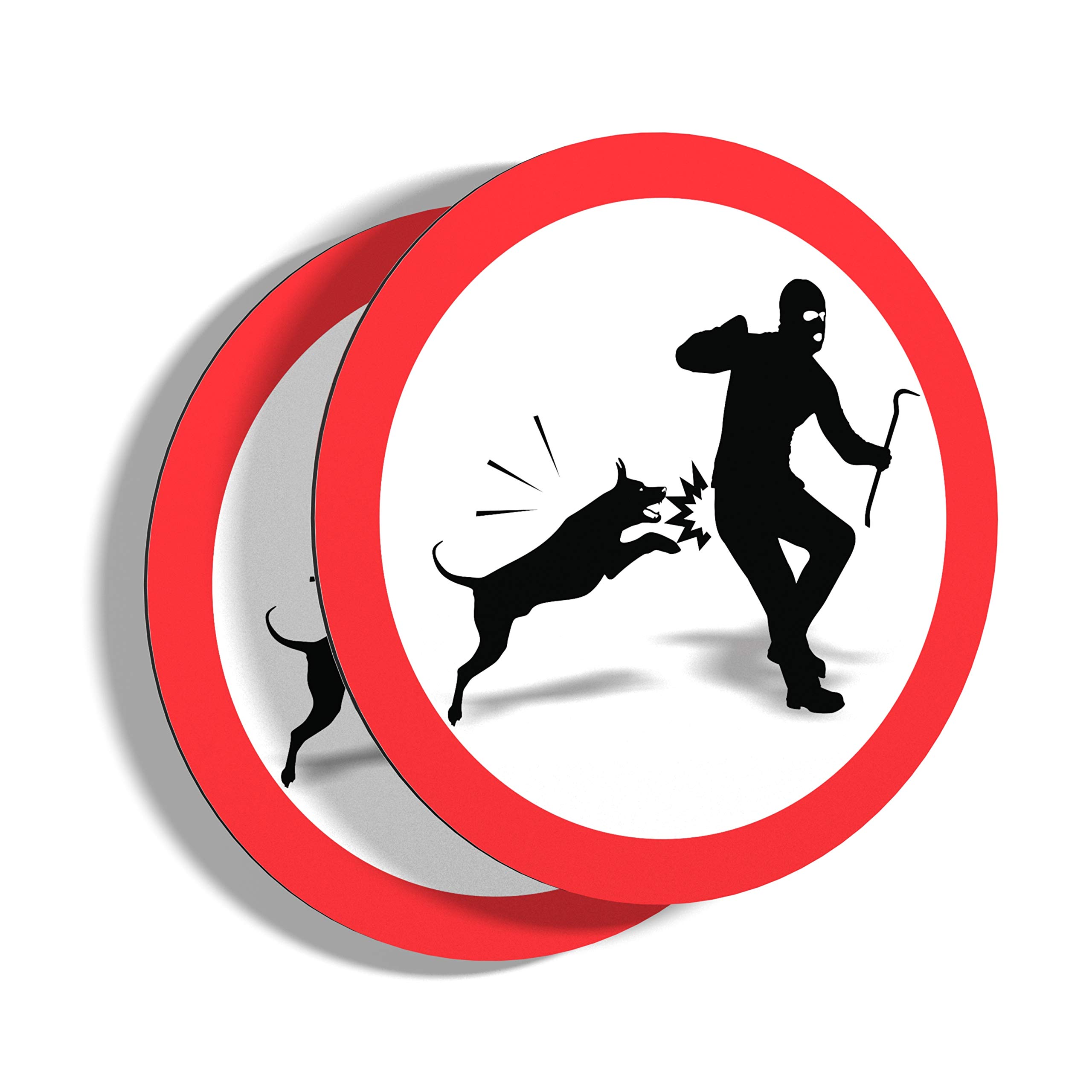 Imaggge.com Pack of 2 Signs - Dog Warning - Thief - Round - 15 cm - Heavy Duty - Aluminium (Not PVC) - Bad Dog, Guard Dog - for Wall, Post, Fence