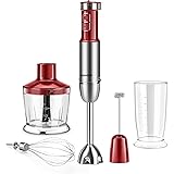 REDMOND 5-in-1 Immersion Hand Blender Multifunctional, 12 Speed Stainless Steel Immersion Stick Blender with Milk Frother, 50