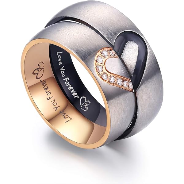 LAVUMO Heartbeat Matching Rings For Couples – I Love You Engraved, Stainless Steel Promise/Wedding Bands Set