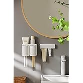 FLAUVEL Wall-Mounted Toothbrush and Toothpaste Holder - Self-Draining Design, Easy Installation, Space-Saving, White (Double - Two Normal Cups)