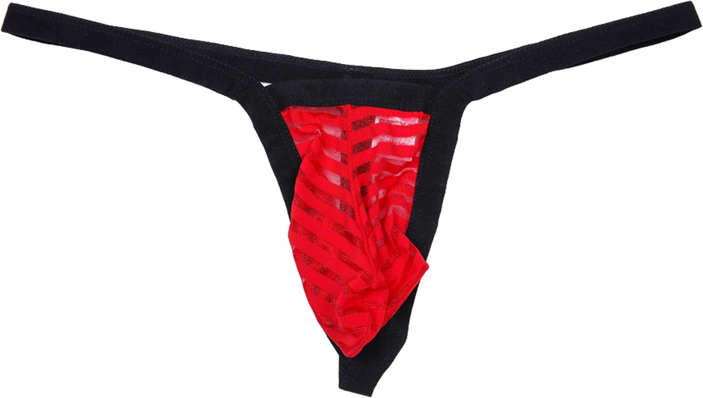 Men's Thongs Mini Bikini T-Back Strings Mesh Striped G-Strings Underwear Bulge Pouch Tanga Briefs Low Waist Breathable Lingerie