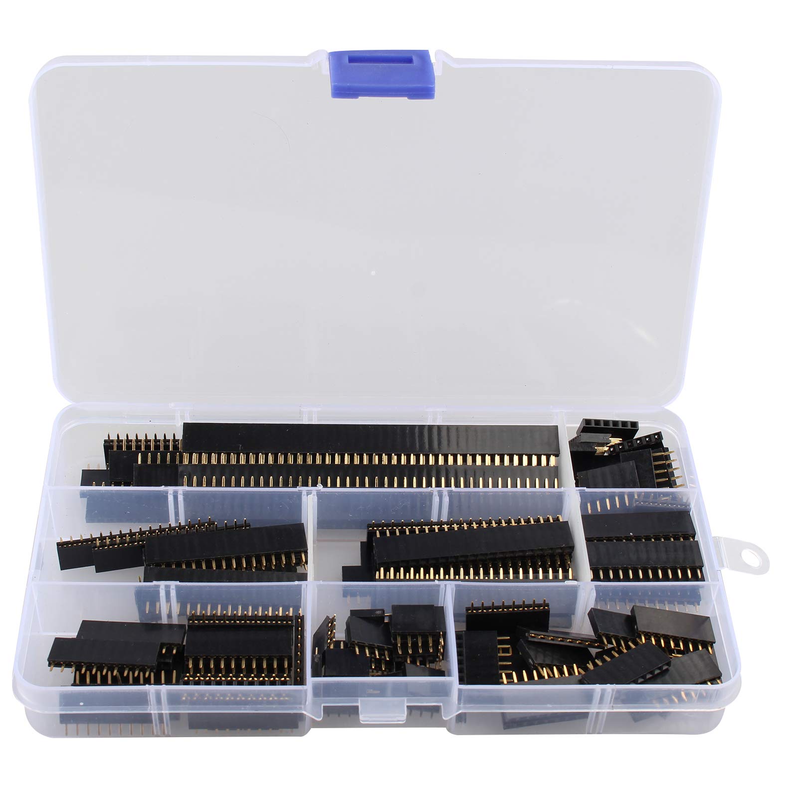 HALJIA 120pcs 2.54mm Straight Single Row Stackable Female Pin Header Strip, PCB Board Female Pin Header Socket Connector, Compatible with Arduino Shield (4-40 Pins)