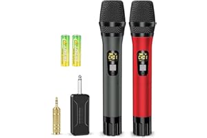 VOIJUMP Wireless Microphones, Professional UHF Metal Dual Handheld Cordless Dynamic Mic System with Rechargeable Receiver, 1/4‘’Output, 160ft Range, Auto Connect for Karaoke, Party Singing, Church, Speech, DJ