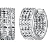 MISS MIMI Cubic Zirconia Hoop Earrings for Women, Thin Lightweight Pavé Hoops in 0.55”, 1.1” & 1.65” Sizes, Rhodium Plated with Hypoallergenic 925 Sterling Silver Posts, Sparkling Everyday Circle Earrings