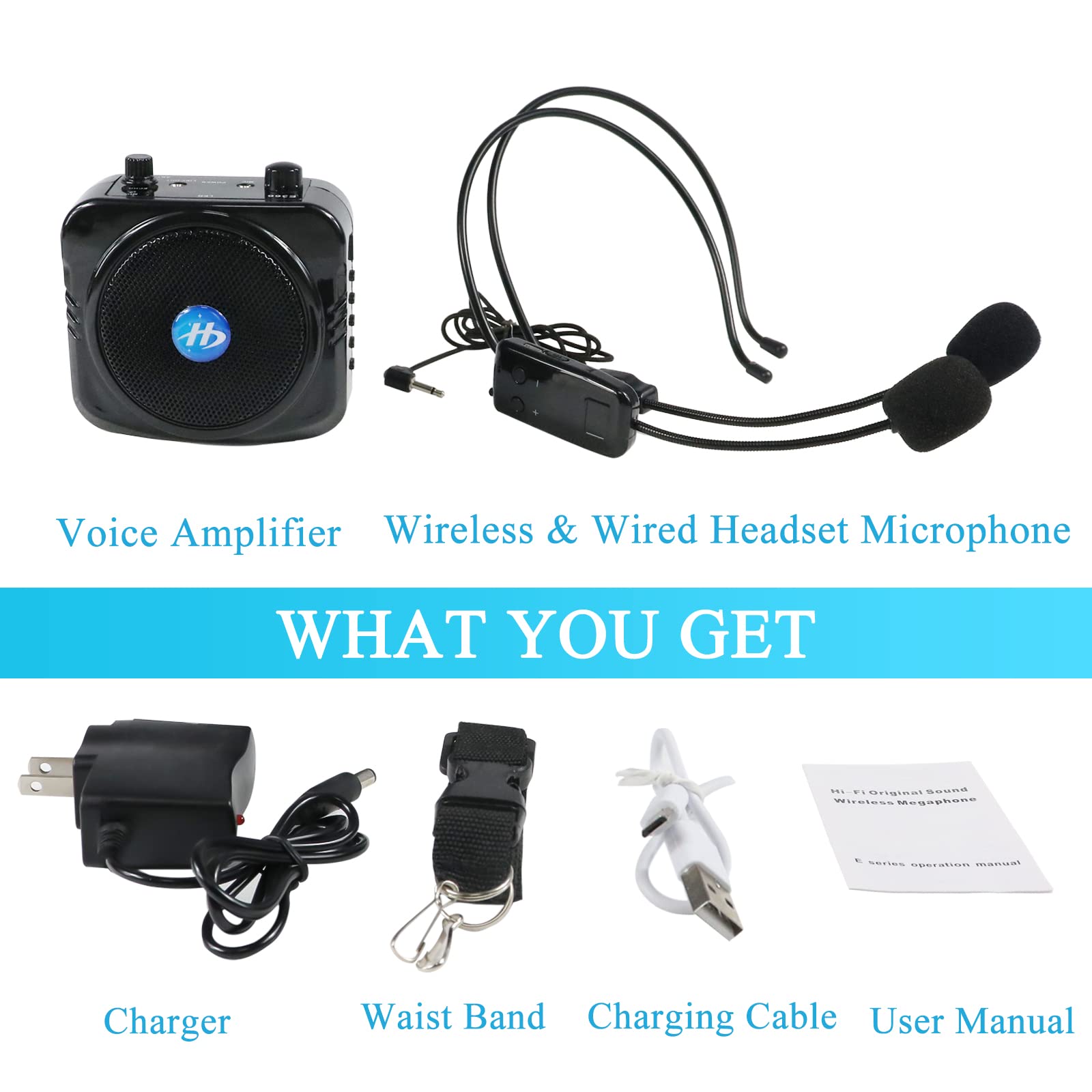 Voice Amplifier with 2.4G Wireless Microphone Headset, 2200mAh Large Capacity Portable Rechargeable Mini PA System, Personal Voice Amplifier for Teachers, Fitness, Yoga, Tour Guide, Outdoors