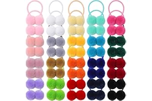 CHOICBABY 40Pcs Girls Hair Accessories - Small Fluffy Pom Ball Elastic Ponytail Holders and Rubber Bands for Baby Girls, Toddlers, Infants